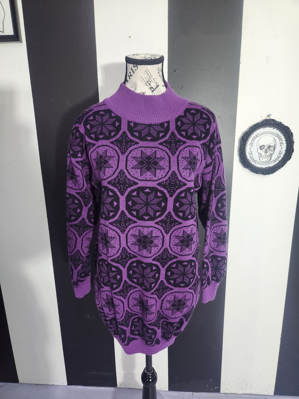 80's Purple & Black Geometric Turtleneck Sweater